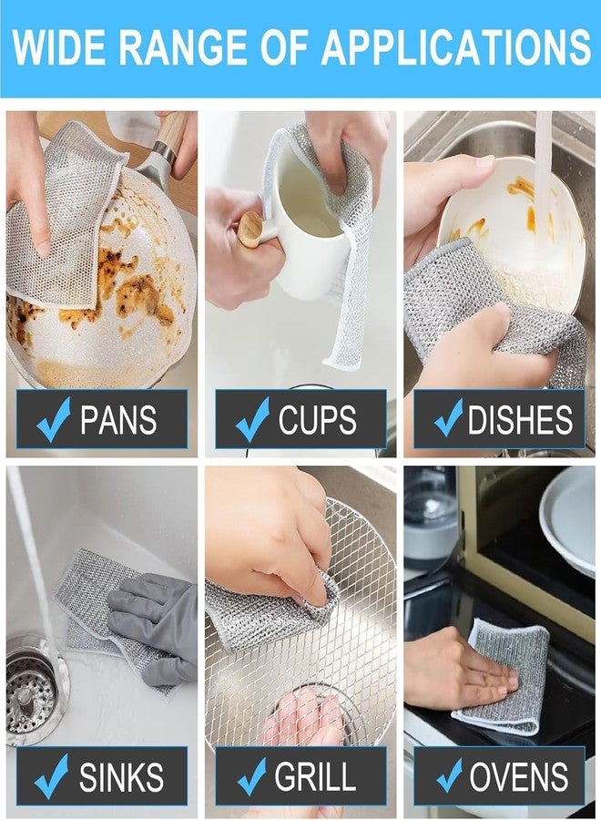TRUE SHOP Multipurpose Wire Dishwashing Rags with Non-Scratch Wet and Dry Steel Dishcloth, Easy Rinsing, Reusable Kitchen Scratch-Free Microfiber Cleaning Cloth, Stainless Scrubber (Pack of 5) - Image 4